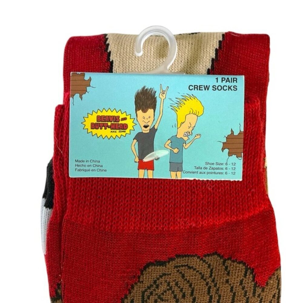 Beavis and Butt-Head Crew Socks Novelty Fun One Size Adult Unisex Red Men’s 6-12 - Picture 5 of 16